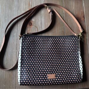 Fossil Black and Tan Patterned Crossbody Bag